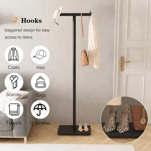 Miniatura 2 de Percheros independientes con base de mármol, soporte de ropa resistente para entrada, dormitorio, sala de estar, boutiques, 15.7 pulgadas de largo