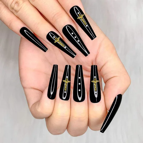 Miniatura 5 de WOKOTO 100 dijes de uñas de crucifijo dorado 3D para arte de uñas 3D, dijes de uñas de metal dorado para decoración de uñas, accesorios de bricolaje