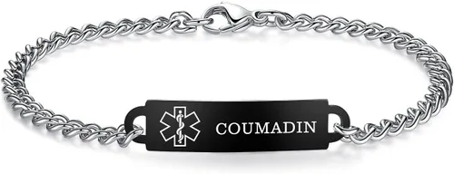 Miniatura 112 de Pulseras de identificación de alerta médica de 6.5 "-8.5" para mujeres, pulseras de emergencia médica de acero inoxidable, grabado gratuito