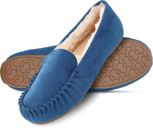 Miniatura 9 de Floopi Pantuflas para mujer, forro de piel sintética suave con espuma viscoelástica acogedora, pantuflas de casa para mujer con suela antideslizante