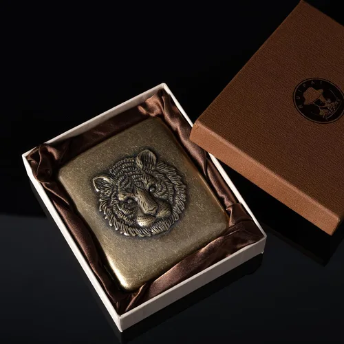 Miniatura 7 de Caja de metal vintage, cobre chapado en metal, capacidad 18-20, tigre de alivio de superficie, embalaje de caja de regalo