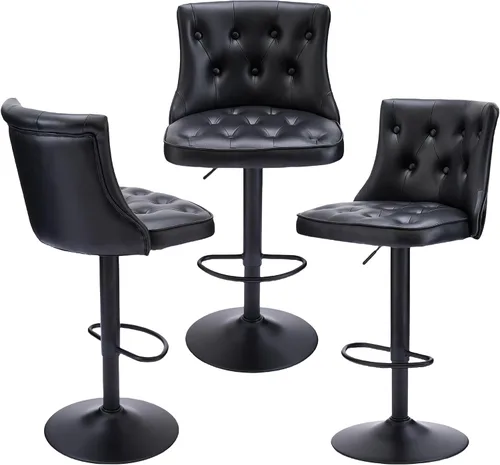 Miniatura 12 de FIRAVOE Juego de 2 taburetes de bar, taburetes de bar giratorios ajustables con respaldos, taburetes de bar de 25 a 34 pulgadas de altura de Negro