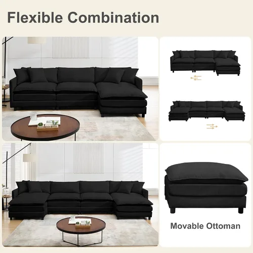 Miniatura 4 de Sofá modular convertible seccional, sofá de 4 asientos en forma de L con diván reversible, sofá de nube de asiento profundo, sofá cama 3 en 1, tela