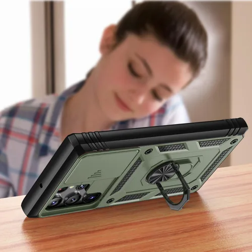 Miniatura 8 de PASNEW Funda para Samsung Galaxy S22 Ultra 5G, cubierta de cámara deslizante y soporte de dedo de metal de 360°, carcasa rígida protectora Verde