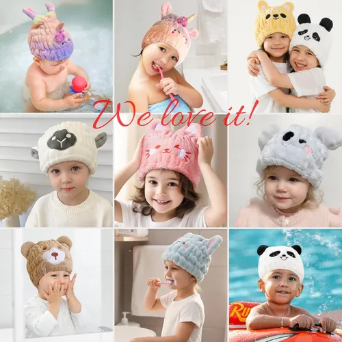Miniatura 6 de Toalla de microfibra para el pelo para niños, gorro seco de elefante azul, absorbe agua, absorbente y rápido, toalla de secado rápido para niñas