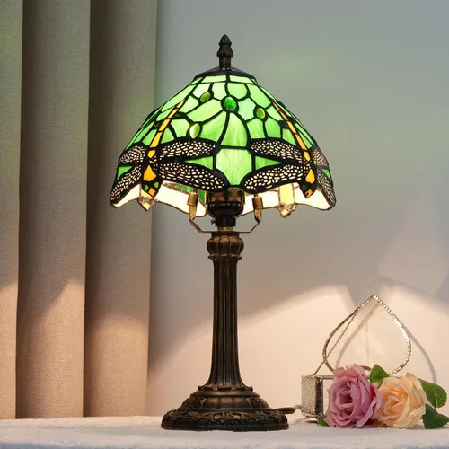 Miniatura 8 de Lámpara Tiffany de Libélula Verde de Vidrio Emplomado, Lámpara de Mesa 8x8x14 Pulgadas, Estilo Libélula Verde, Luz de Lectura para Escritorio