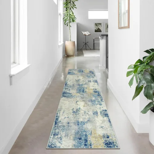 Miniatura 13 de Lahome Alfombra redonda moderna abstracta de 3 pies, color azul, lavable, de 3 x 3 pies, para cocina, entrada, suave, pequeña, antideslizante