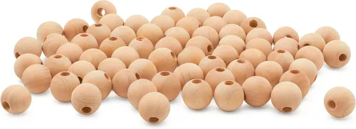 Miniatura 25 de Perlas de madera grandes para manualidades - Paquete de 12 perlas de 32 mm con agujero de 1-1/4 x 3/8 pulgadas, perlas de madera grandes con Paquete
