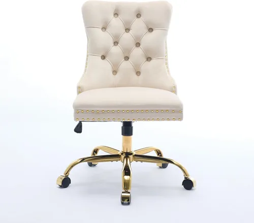 Miniatura 9 de Silla de escritorio, moderna silla de oficina en casa tapizada de terciopelo, sillas de escritorio giratorias de 360° sin brazos, sillas ergonómicas