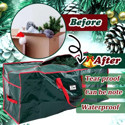 Miniatura 4 de Amylove 4 bolsas grandes de almacenamiento para árbol de Navidad, bolsas resistentes con cremallera, contenedores de plástico impermeables para Verde