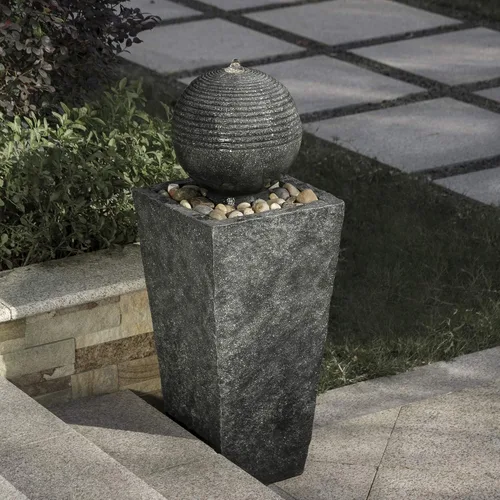 Miniatura 8 de Glitzhome Fuente de agua para exteriores con luz LED, fuente decorativa con pedestal de esfera para exteriores con bomba sumergible, fuentes