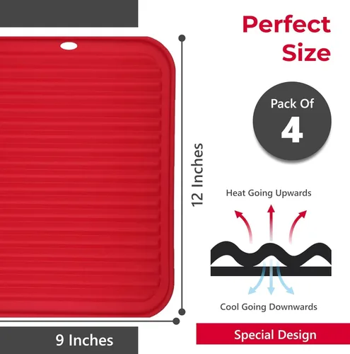 Miniatura 4 de Salvamanteles de silicona para platos calientes, ollas, sartenes (paquete de 4) – Soportes de ollas resistentes al calor para alfombrillas de 4