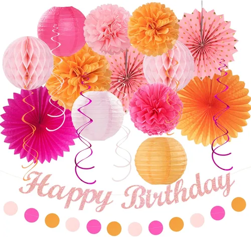 Miniatura 14 de Decoraciones de Fiesta de Cumpleaños Boho de Otoño Dorado Champán Beige - 21 piezas Pancarta Feliz Retro Neutral de Otoño, Girl One Sweet Peach