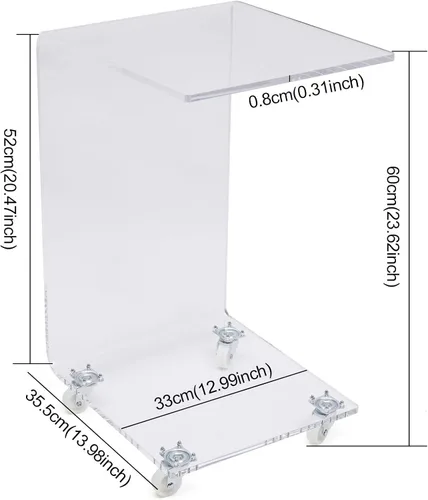 Miniatura 3 de Mesa auxiliar de sofá transparente en forma de C de acrílico Mesa auxiliar Mesa de café transparente con ruedas