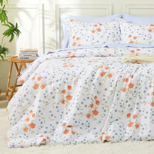 Miniatura 9 de MUXHOMO Juego de edredón tamaño individual XL, elegante juego de cama con estampado floral en una bolsa, 5 piezas, ultra suave y transpirable