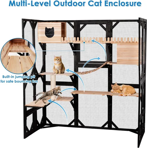 Miniatura 7 de FunXplore 180,6 cm de largo Catio para gatos al aire libre para gatos grandes con acceso a ventanas, jaula para gatos de entrada para múltiples