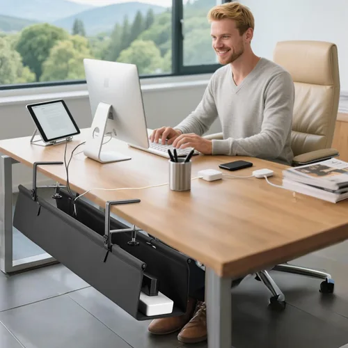 Miniatura 6 de Bandeja grande para organizar cables debajo del escritorio, organizador de cables de tela para organizador de cables, organizador de cables