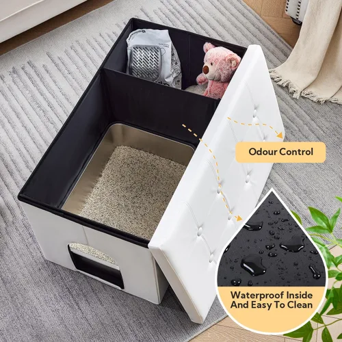Miniatura 3 de MEEXPAWS Caja de arena para gatos con mueble oculto, mueble de almacenamiento para baño de gatos, extra grande 35.4 x 19.7 x 19.7 pulgadas, a prueba
