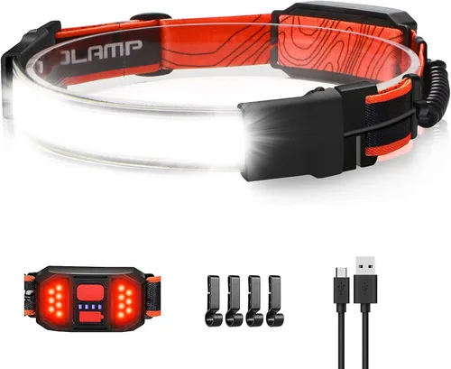 Miniatura 10 de Linterna Frontal LED 4 Unidades, 1000 Lúmenes 230° Haz Ancho, Lámpara de Cabeza Recargable USB con Luz Trasera Roja, Linternas Frontales Ligeras e