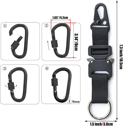 Miniatura 3 de Llavero táctico militar para hombres, mosquetón de liberación rápida, llaveros EDC Gear con anillo de acero inoxidable