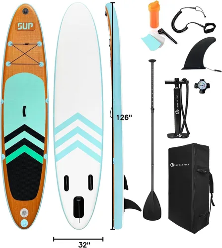 Miniatura 8 de Tabla de remo inflable (6 pulgadas de grosor), paquete ISUP con accesorios y mochila de SUP premium, cubierta antideslizante, aletas, paleta