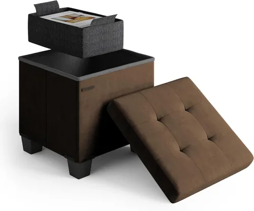 Miniatura 34 de Cubo otomano de almacenamiento con cubo pequeño, otomana cuadrada de 15 pulgadas con almacenamiento para sala de estar y dormitorio, reposapiés