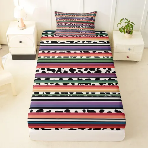 Miniatura 55 de Juego de ropa de cama occidental tamaño individual, sábanas aztecas, estilo nórdico exótico, bohemio, sábana bajera ajustable de tribu india