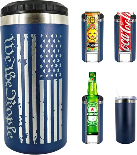 Miniatura 18 de Betsy Ross - Enfriador de latas aislado de acero inoxidable de doble pared con bandera y bandera estadounidense, capacidad para latas de 12 o 16