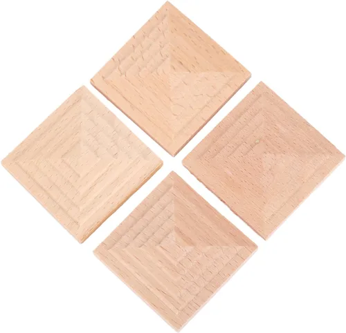 Miniatura 2 de MUXSAM Apliques cuadrados tallados de madera, paquete de 4 calcomanías de madera sin pintar para espejos, paredes, puertas, gabinete, tocador