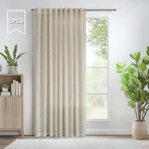 Miniatura 33 de Cortinas de lino azul de 84 pulgadas de largo para sala de estar; juego de 2 paneles con lengüeta trasera; cortinas con dobladillo para barra; Azul