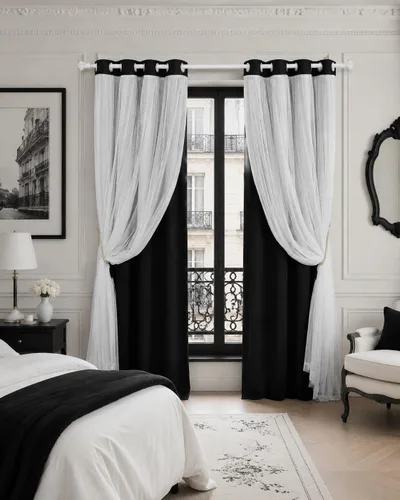 Miniatura 13 de PONY DANCE Cortinas de Doble Capa - Cortinas Opacas de 63 Pulgadas de Largo, Diseño con Ojales en la Parte Superior, Paneles Transparentes Blancos