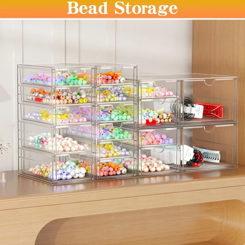 Miniatura 4 de Organizador de maquillaje acrílico con 17 cajones, paquete de 4 organizadores transparentes para mostrador de baño para paletas, cosméticos