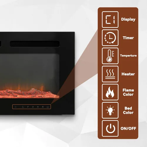Miniatura 8 de Chimenea eléctrica montada en la pared y empotrada de 36 pulgadas con control remoto temporizador de 8 horas, 12 llamas, pantalla táctil, calentador