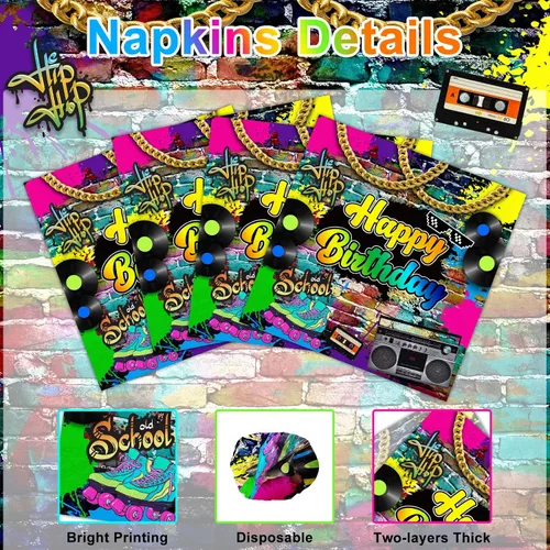 Miniatura 3 de Avezano 100 servilletas de papel para fiestas temáticas retro de los años 80 de 6.5 x 6.5 pulgadas, suministros de decoración de fiesta