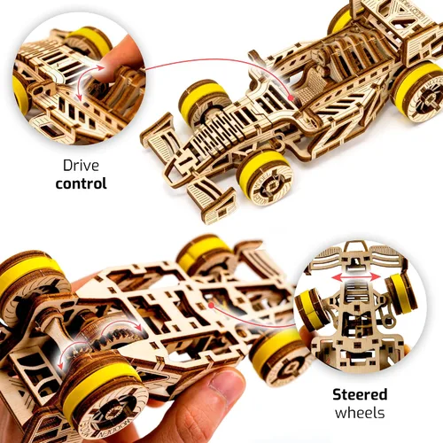 Miniatura 3 de WOODEN.CITY Bolid - Rompecabezas de madera 3D para adultos, construye tu propio auto de carreras con motor de banda de goma