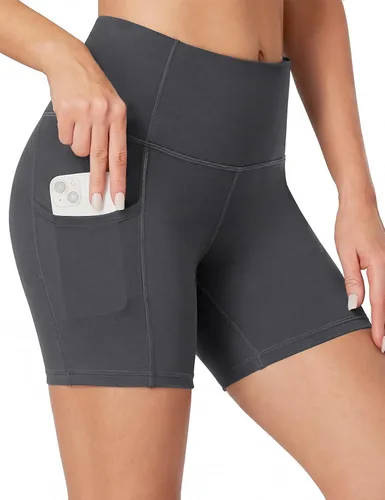 Miniatura 8 de Heathyoga Pantalones cortos de ciclismo para mujer, control de abdomen, pantalones cortos de entrenamiento de 5 pulgadas con bolsillos, cintura