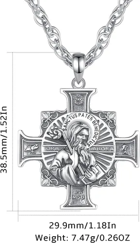 Miniatura 37 de Vito Collar de plata de ley 925 para mujeres y hombres, San Benito, crucifijo, Caravaca, San Cristóbal, San Judas, medalla patronal, amuleto