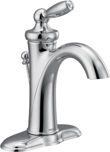 Miniatura 6 de Moen Brantford - Grifo de lavabo de baño tradicional cromado con una manija con placa opcional y kit de extensión de fregadero disponible, 6600