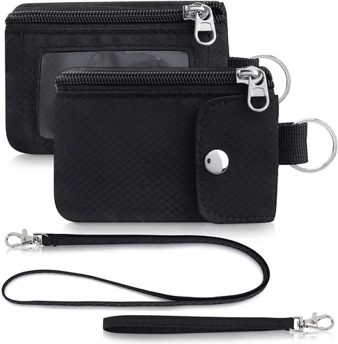 Miniatura 57 de Artpaxy Cartera minimalista para hombres y mujeres, llavero con bloqueo RFID, con cremallera, pequeña cartera con ventana de identificación, 2
