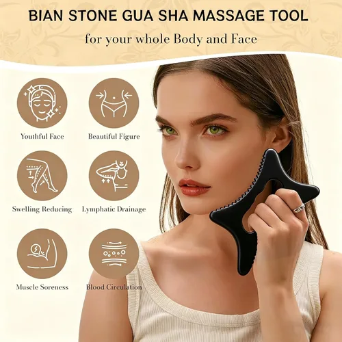 Miniatura 2 de Body Gua Sha Tool Large Natural Bian Stone Handle Guasha Scraping, Muscle Scraper Tool for Soft Tissue, Manual Anti-Cellulite Sculpting Board for