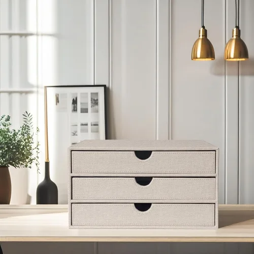 Miniatura 8 de Organizador de Documentos UnionBasic, Caja de Almacenamiento de Archivos con 3 Cajones, Organizador de Archivos para Escritorio de Oficina, Beige