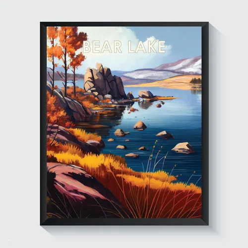 Miniatura 22 de Yellowstone Lake - Póster impreso artístico, ilustración, arte de pared, decoración de paisaje retro, paisaje, obra de arte para decoración de Lago