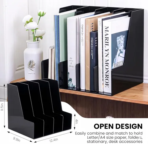 Miniatura 2 de Vertical Magazine File Holder, Black File Organizer Desk Organizer and Storage Bins Holding for Magazines, Binders, Notebooks, Envelopes, Plastic