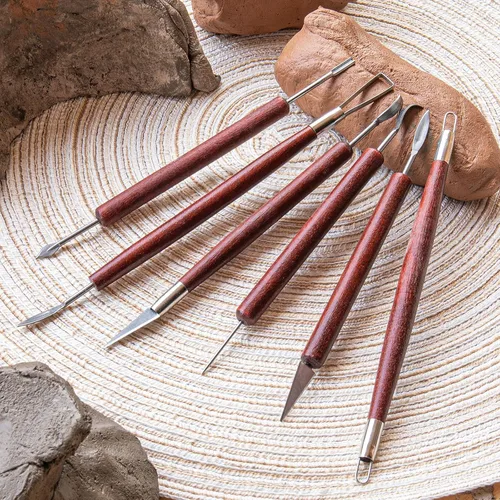 Miniatura 6 de Herramientas de arcilla para esculpir, kit de herramientas de tallado de polímero de doble cara, juego de herramientas de cerámica de madera