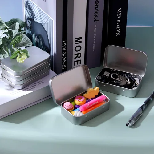 Miniatura 5 de Tamicy Latas rectangulares de metal con bisagras vacías – Paquete de 40 mini cajas portátiles plateadas, kit de almacenamiento pequeño y organizador