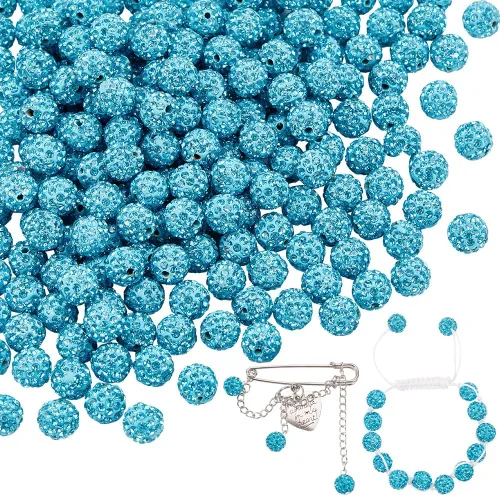 Miniatura 37 de Pandahall - Bolas de arcilla de 10 mm, tipo discoteca con 100 unidades, cuentas de polímero de arcilla con diamantes de imitación, creaciones Azul