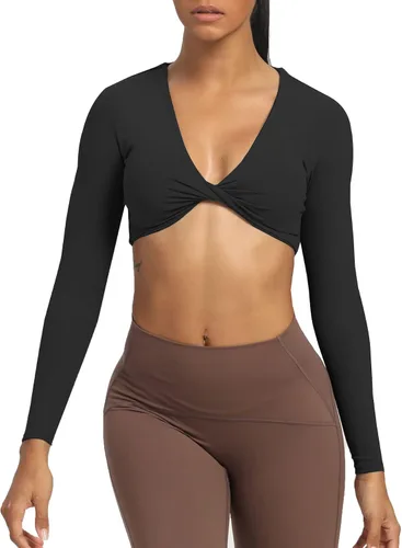 Miniatura 3 de Aoxjox Camiseta corta de manga larga para mujer, diseño de Sienna Twist Deep V