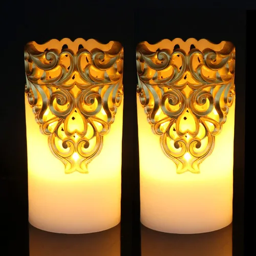 Miniatura 8 de Eldnacele Velas de Navidad Plateadas sin Llama con Temporizador de 5H, Velas de Pilar de Cera Real Parpadeantes que Funcionan con Batería