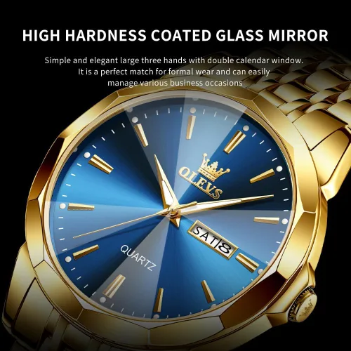 Miniatura 5 de OLEVS Watch for Men Diamond Business Dress Analog Quartz Stainless Steel Waterproof Luminous Date Two Tone Luxury Casual Wrist Watch Blue