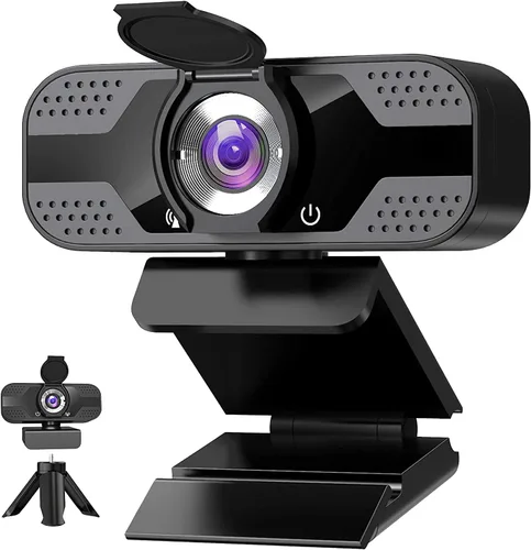 Miniatura 8 de Webcam Full HD 1080P con micrófono incorporado y trípode giratorio, placa de fibra de carbono y cubierta de privacidad, corrección de luz